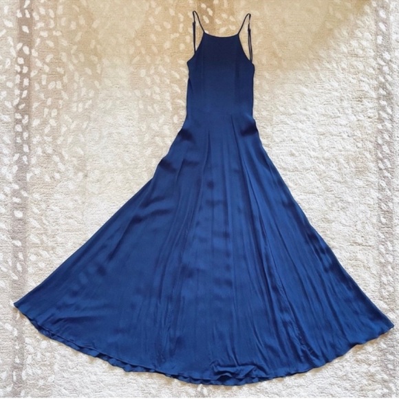 Reformation Noelle Dress Backless Halter Flowing Maxi Dress In Navy Blue Size XS - Picture 7 of 14